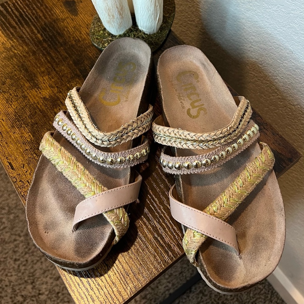 Circus by Sam Edelman Oleander Blush Pink Gold Accents Flat Sandals‎ Sz 7